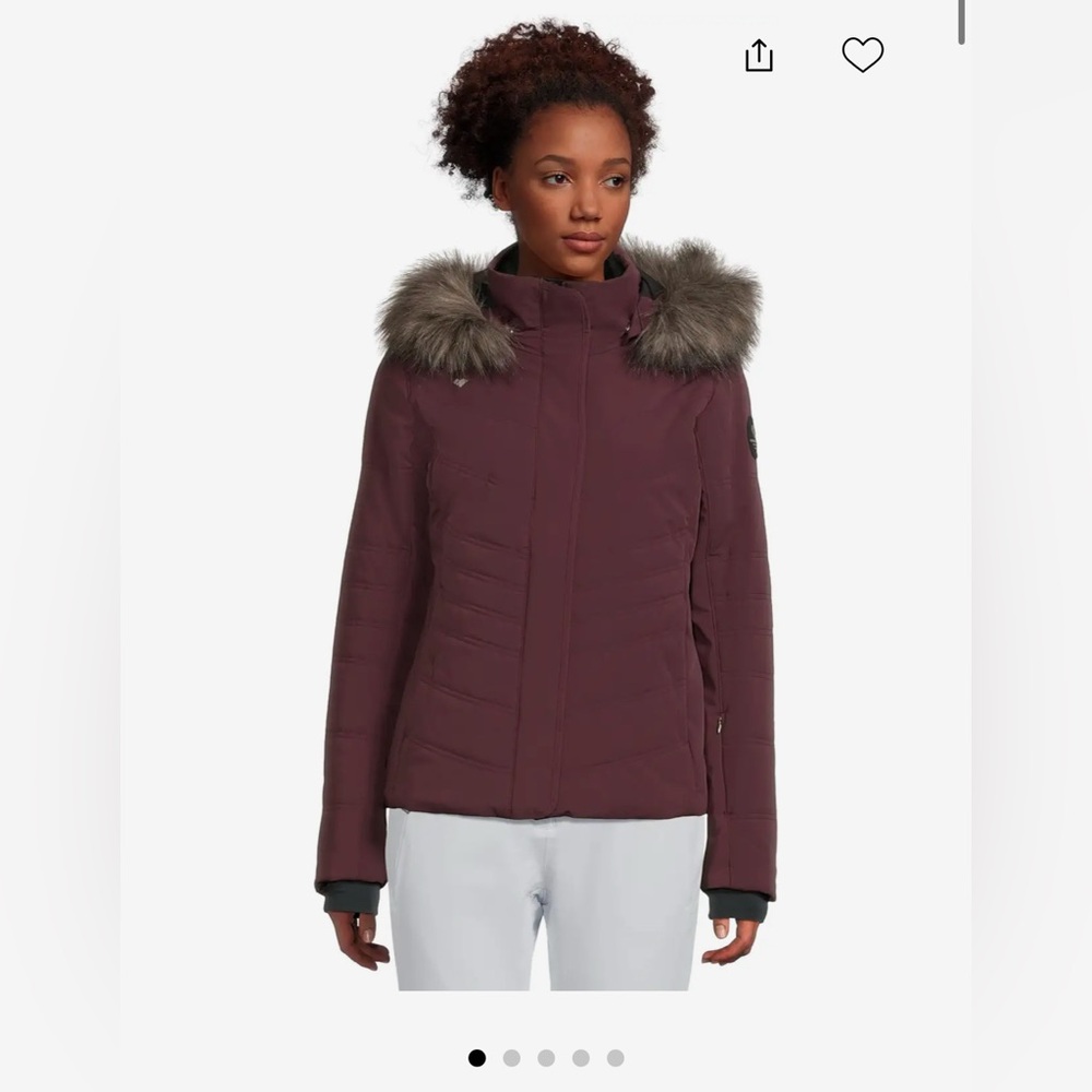 Obermeyer Tuscany II Insulated Ski Jacket with Faux Fur Hood, Cabernet/Maroon